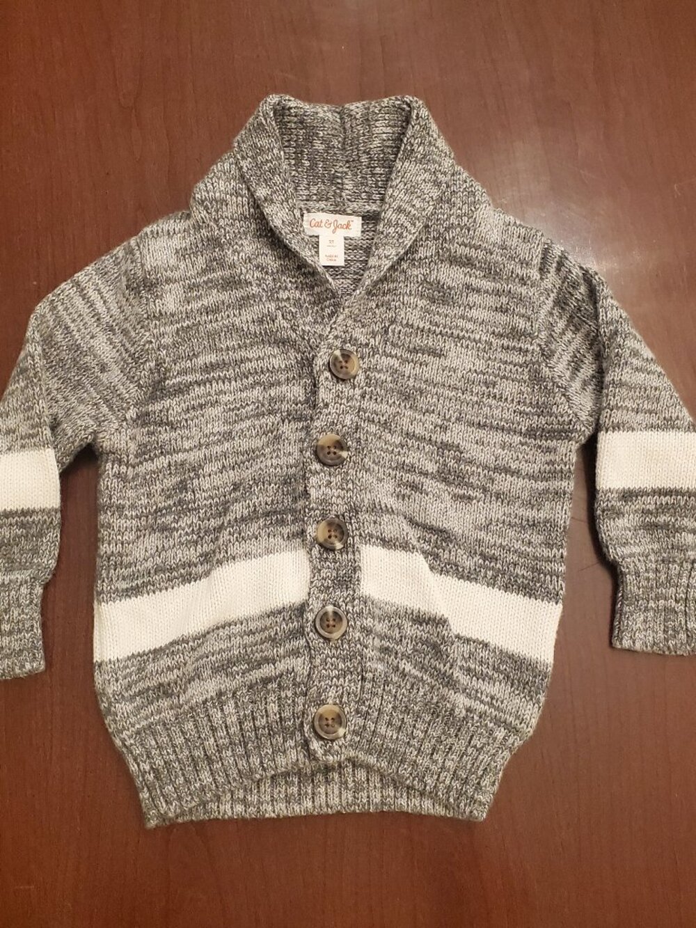 Cat & Jack Toddler 2T Shawl Collar Knit Cardigan Sweater Gray White Button Up